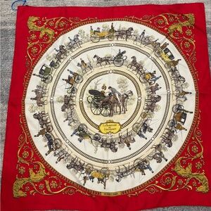 Hermès HERMES SCARF LA PROMENADE DE LONGCHAMP LEDOUX CARRE 90 SILK SCARF Red